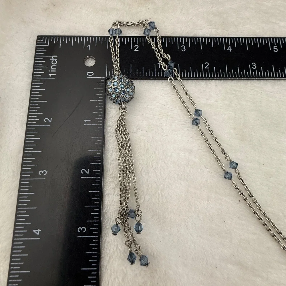 Touchstone Crystal Necklace Silver Blue Tassel Crystal Ball Station 32in